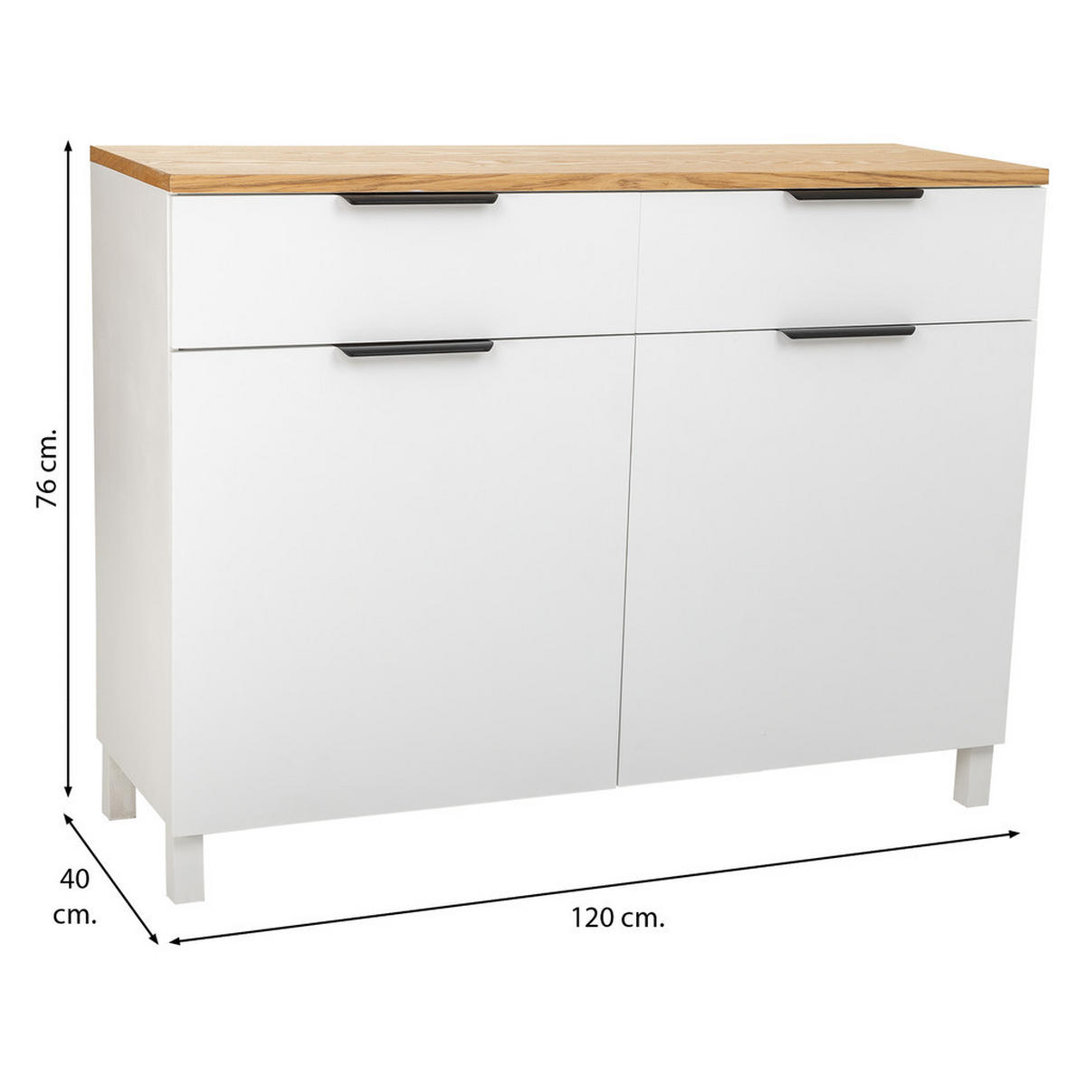 ANRICHTE aus Holz mit 2 Schubladen und 2 Türen 120x40x76 - Weiß, Holz (120/76/40cm) - Wanderlust