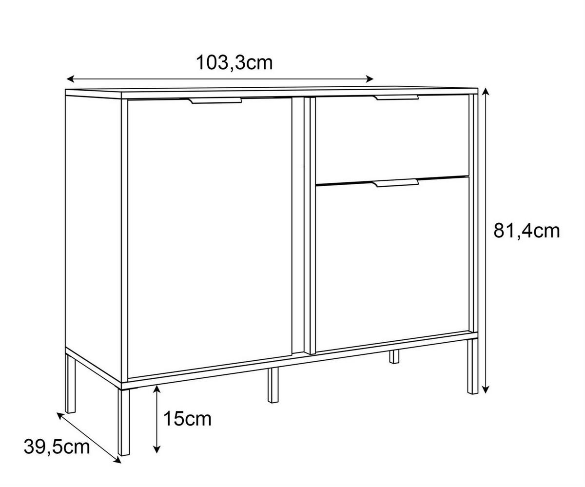 KOMMODE LARETTO 103 cm 2D1S anthrazit - Schwarz, Holzwerkstoff (103/81.4/40cm) - Lookway