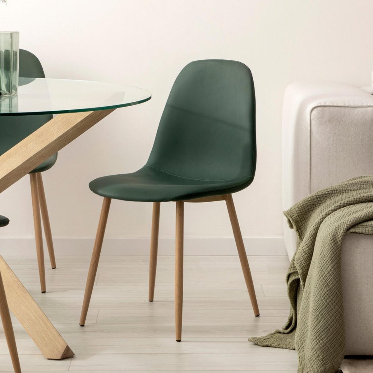 ESSZIMMERSTUHL Elia Grün 44 cm x 84 cm 4er-Set - Grün, Leder (44/84/52cm) - Klast Home