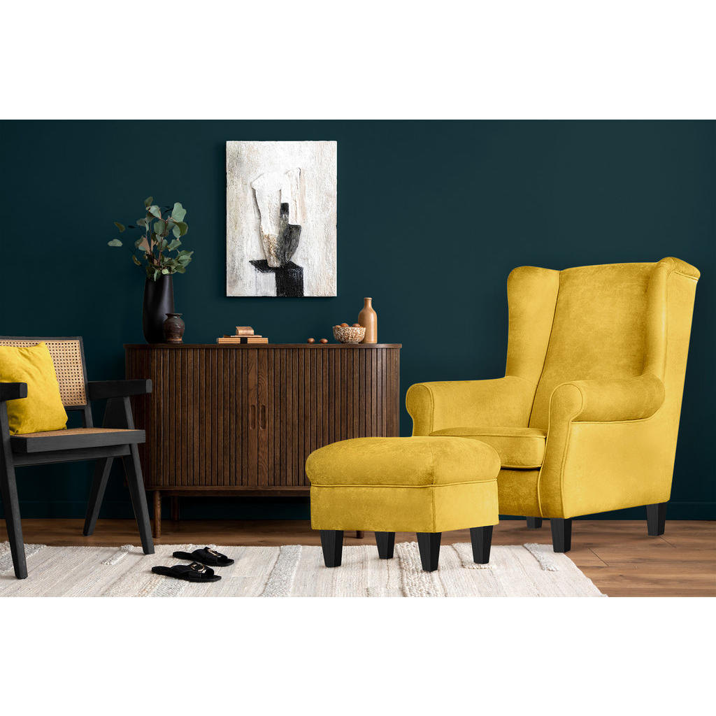 Thumbnail - Konsimo® Sitzhocker, Gelb, Holzwerkstoff, Rechteckig, 55x42x40 cm, Hergestellt in Europa, Wohnzimmer, Hocker, Sitzhocker