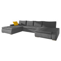 WOHNLANDSCHAFT Caro - Dunkelgrau/Silberfarben, Holz/Textil (394/80/213cm) - MIRJAN24