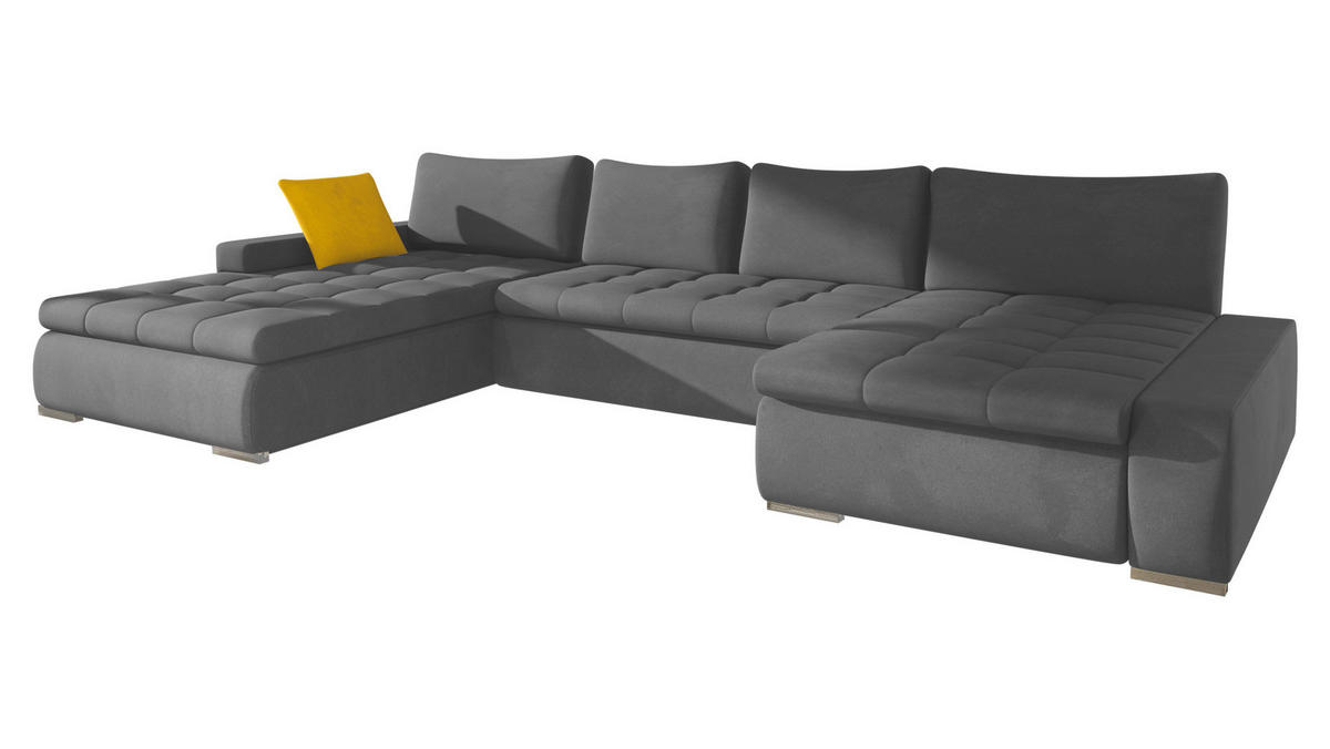 WOHNLANDSCHAFT Caro - Dunkelgrau/Silberfarben, Holz/Textil (394/80/213cm) - MIRJAN24