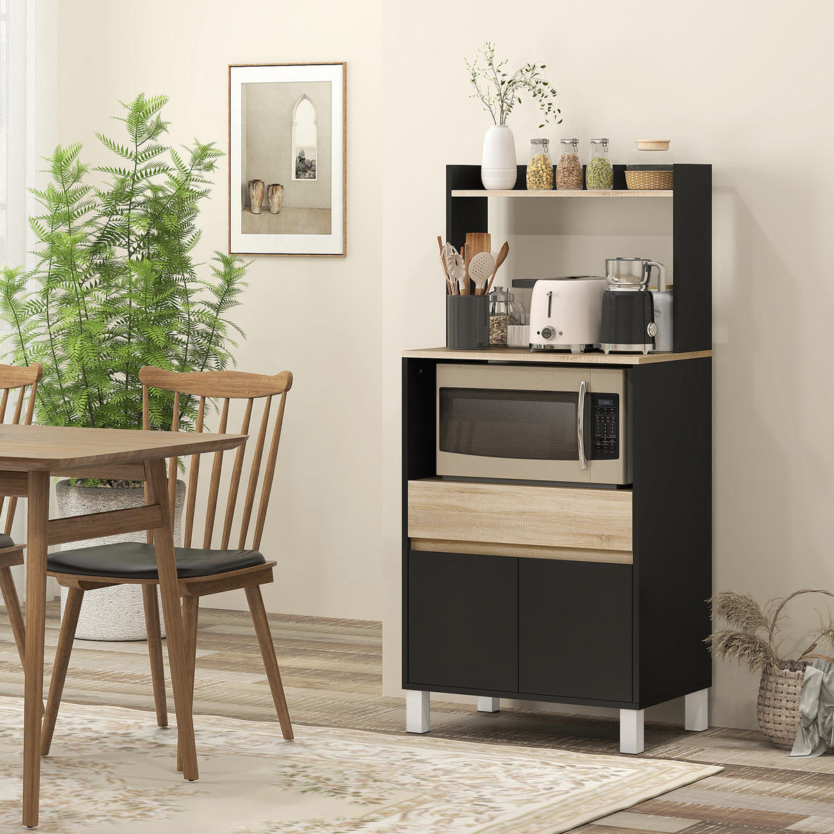MIKROWELLENUNTERSCHRANK DE-11230 Mit Schublade Eiche/Schwarz - Schwarz, Holzwerkstoff (40/131/60cm) - ComfortXL