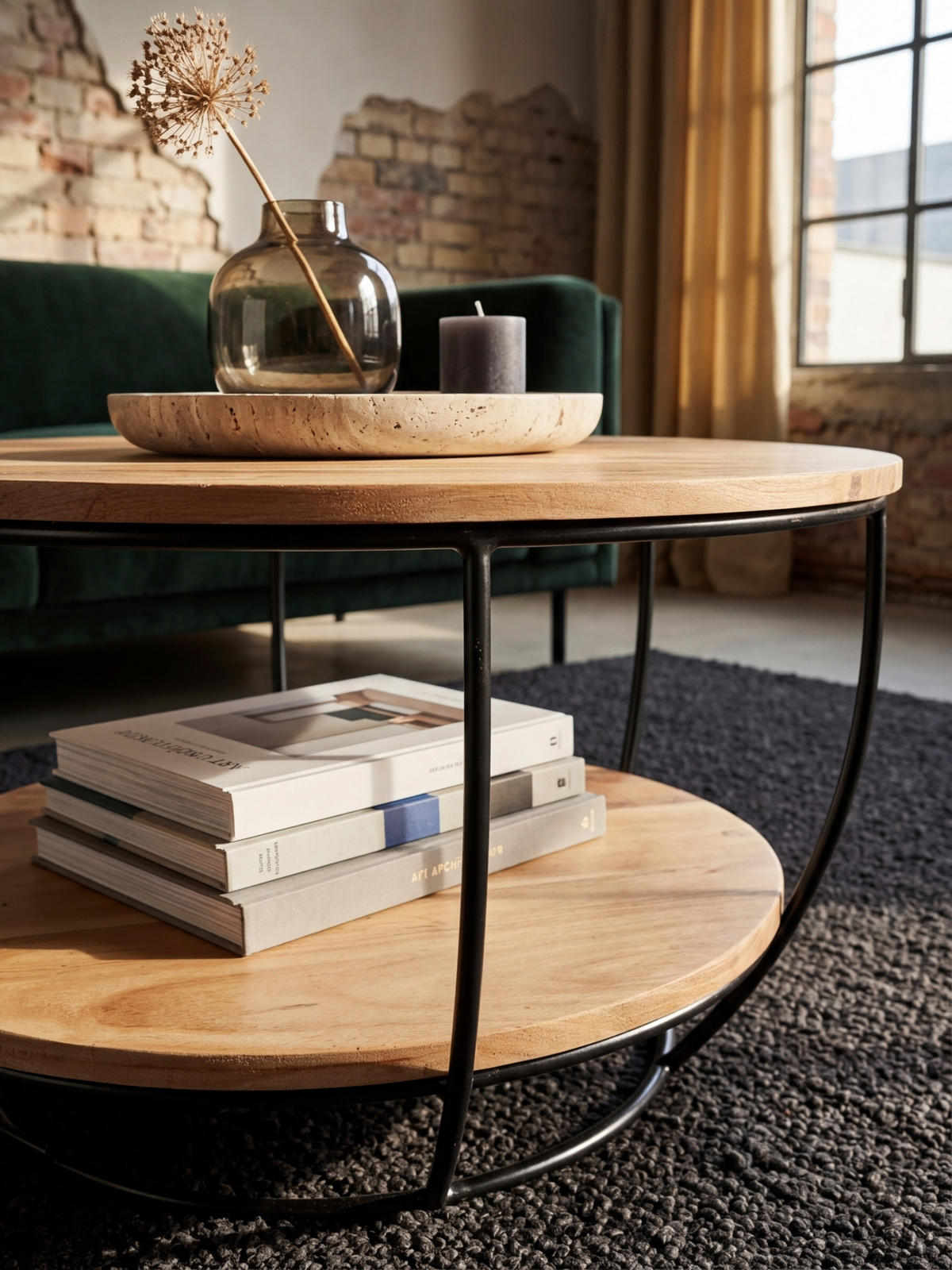 COUCHTISCH Industrial, Akazienholz mit schwarzen Edelstahlbeinen, handgefertigt - Beige/Schwarz, Holz/Metall (60/60/34cm) - KADIMA DESIGN