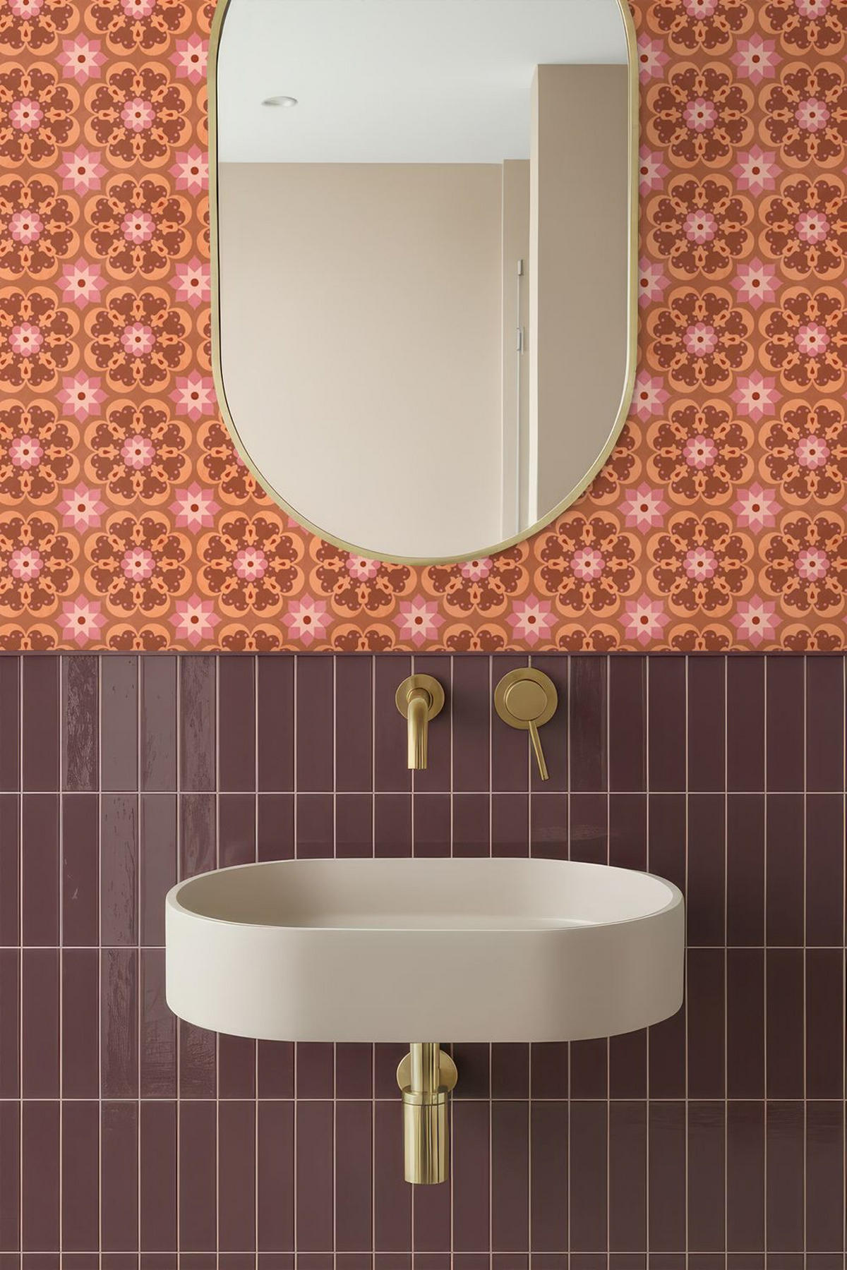 TAPETE Fliesenmuster 50 x 900 cm - Terracotta, Papier (50/900cm) - ESTAhome