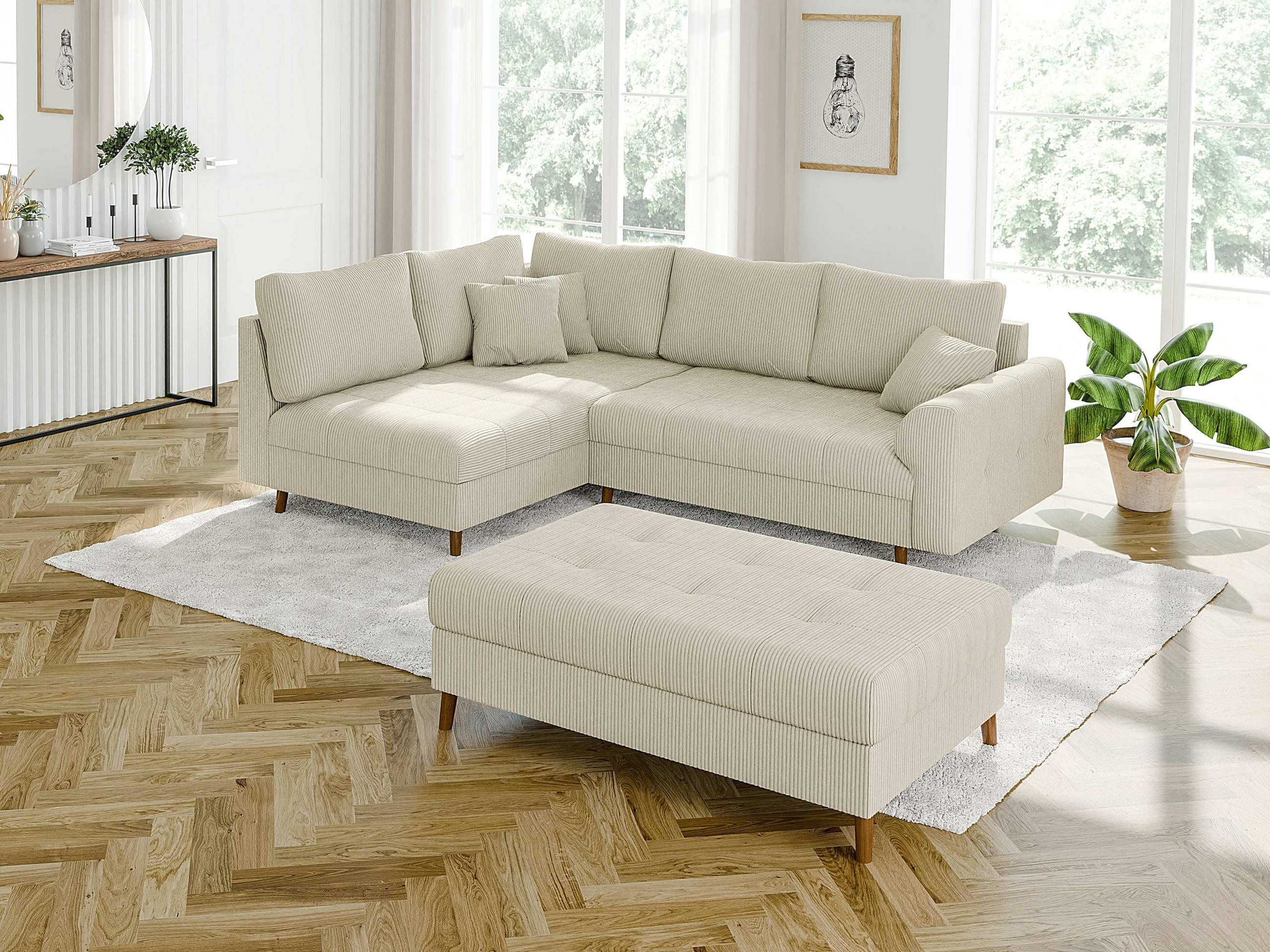 Thumbnail - S-Style Möbel Ecksofa, Beige, Textil, Echtholz, Teilmassiv,Buche, Birke, 6-Sitzer, Füllung: Polyetherschaumkern, Eckteil...