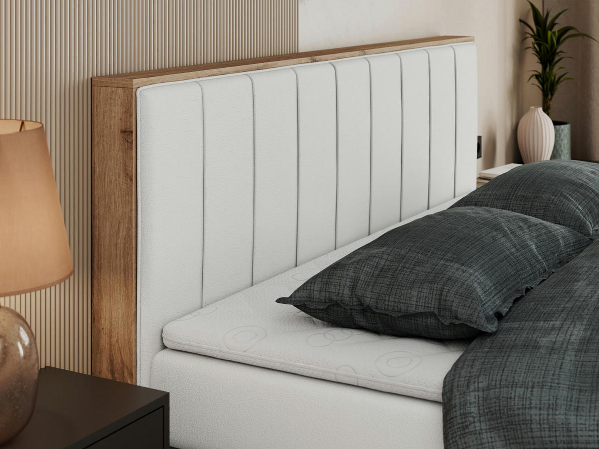 BOXSPRINGBETT BELLISSIMO KING 160/200 Weiß Kunstleder - H3 - Weiß, Holz/Textil (160/200cm) - MKS
