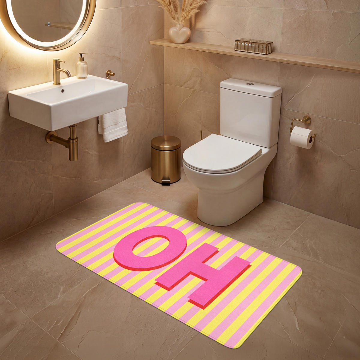 WC-VORLEGER Text - Streifen - Rosa WC Teppich 120x60 cm - Multicolor, Kunststoff/Textil (120/60cm) - OnlyWow