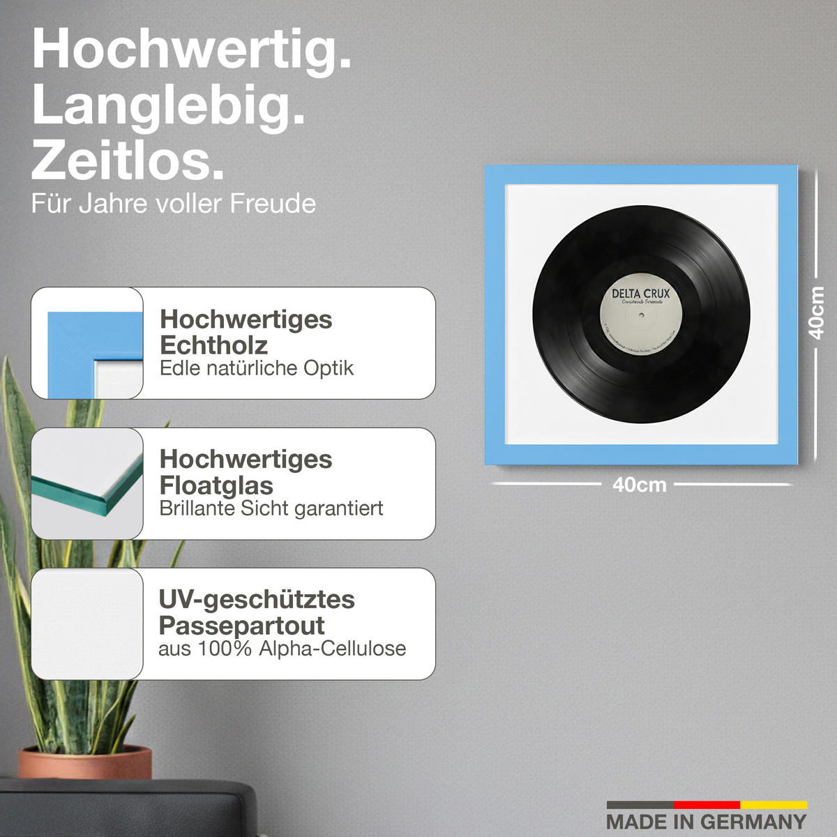 VINYL RAHMEN 40/40 für die Platte - Hellblau, Holz (40/40cm) - K-Möbel