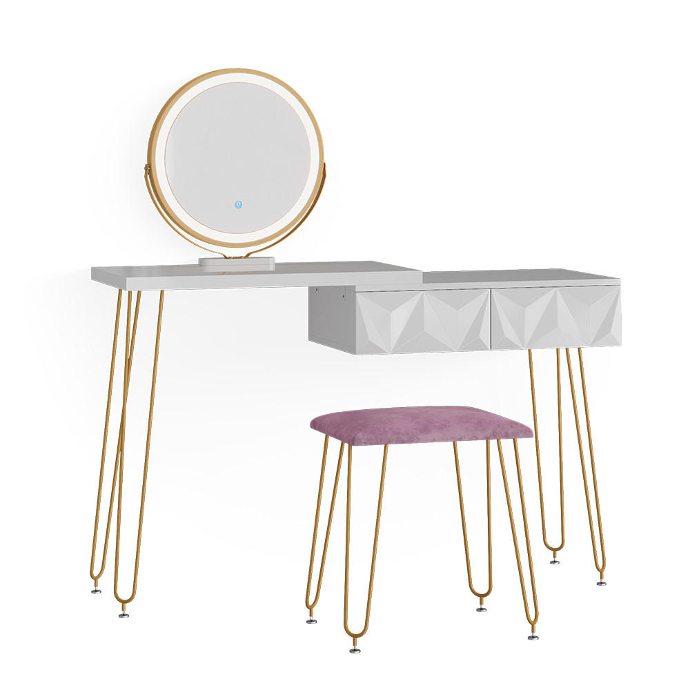 SCHMINKTISCH Bella Weiß 120 cm mit LED Beleuchtung und Hocker - Weiß, Holzwerkstoff (120/76/37cm) - Vicco