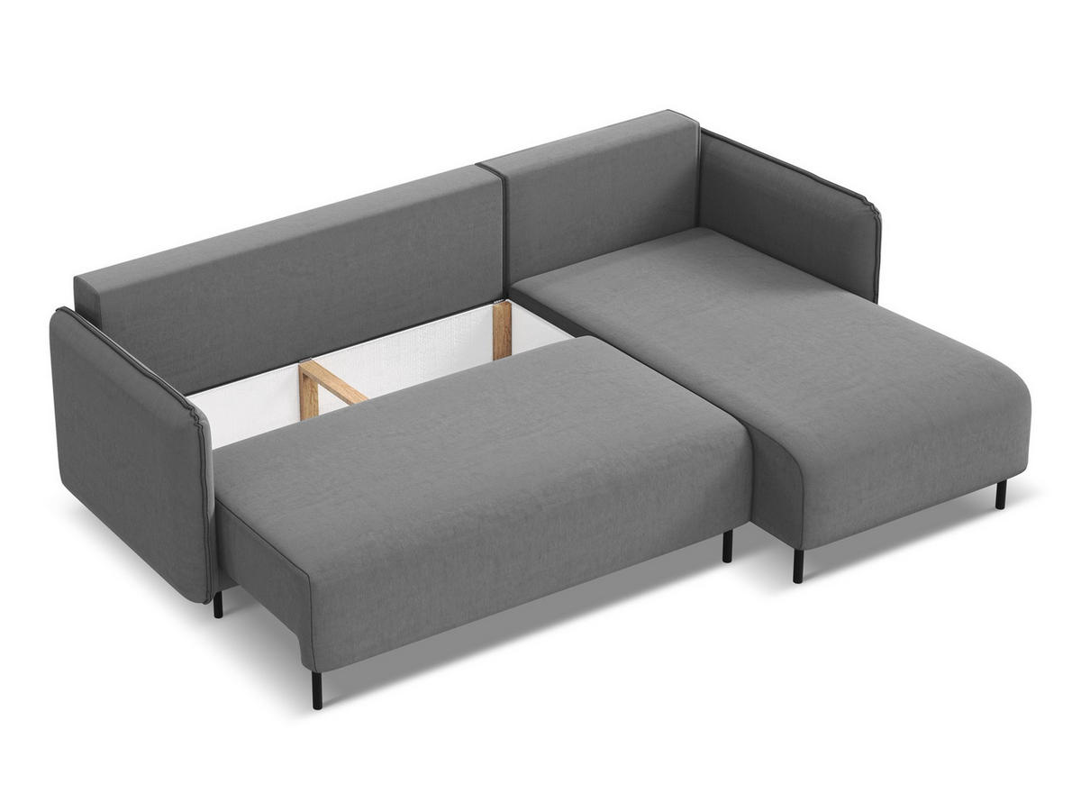 ECKSOFA mit Schlaffunktion Samt Stoff Grau - Schwarz/Grau, Holz/Textil (236/162cm) - Makamii