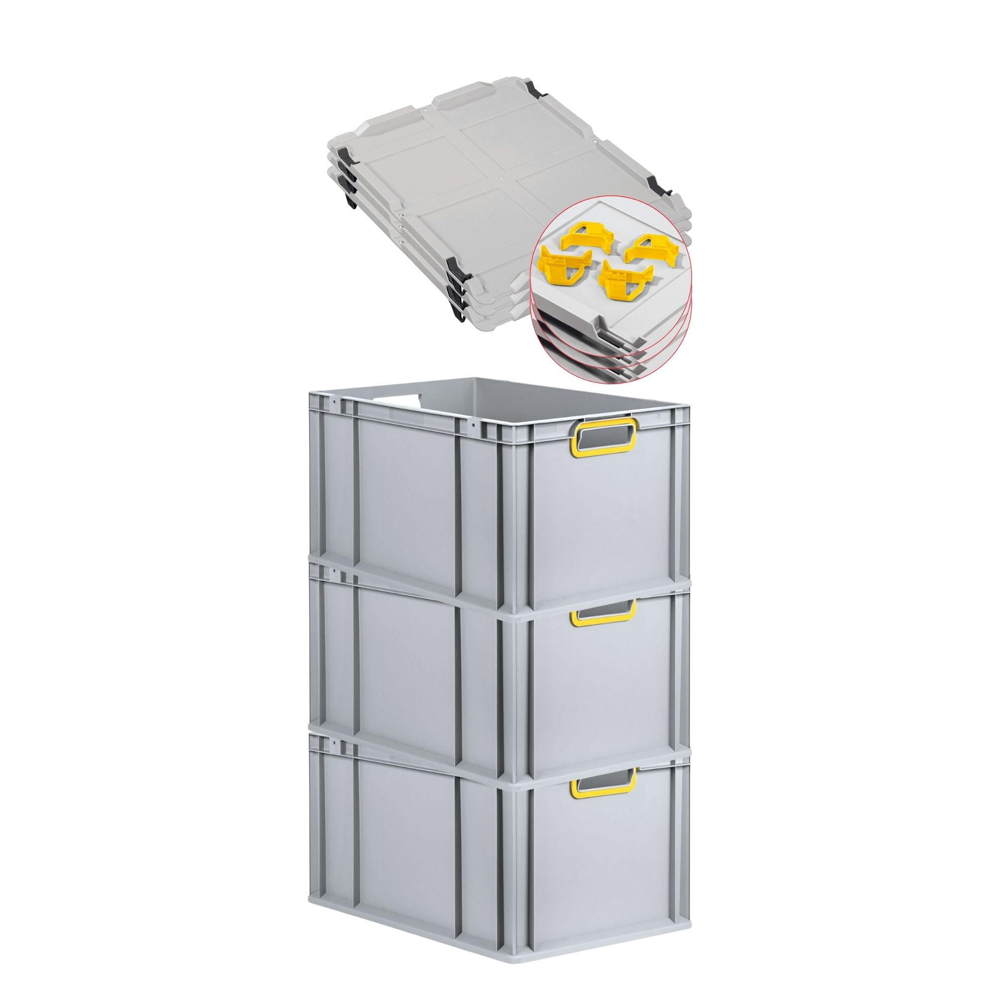 EUROBOX 3x Nextgen Color Mit Auflagedeckel 32x40x60cm Griffe Gelb Offen - Gelb, Kunststoff (40/32/60cm) - PROREGAL