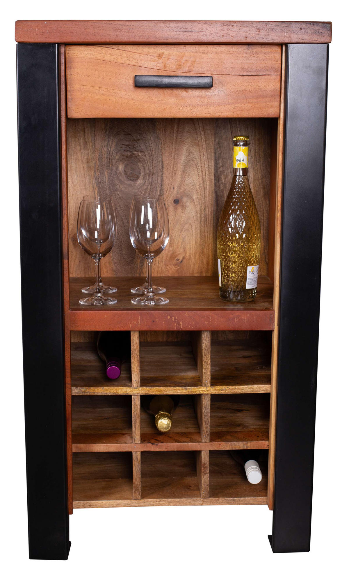 WEINSCHRANK Venosa Oldwood 56 x 45 x 102 cm - Schwarz/Braun, Holz/Metall (56/90/45cm) - Mr. Deko
