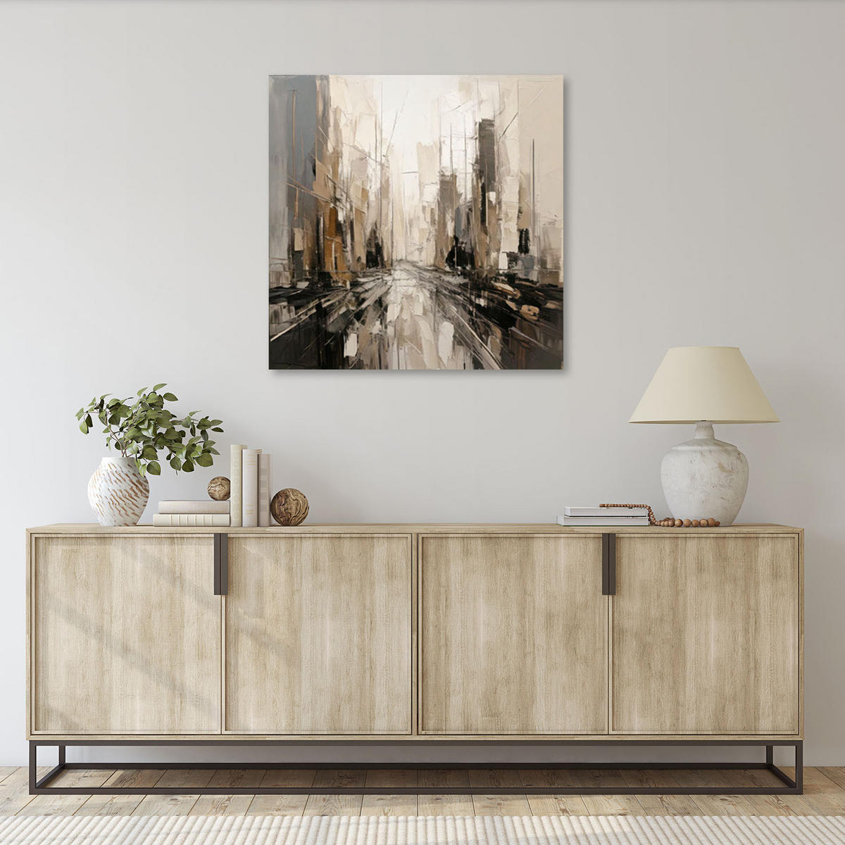 LEINWANDBILD Stadt Abstraktion Beige Stadtlandschaft 50x50cm - Grau, Textil (50/50cm) - Feeby