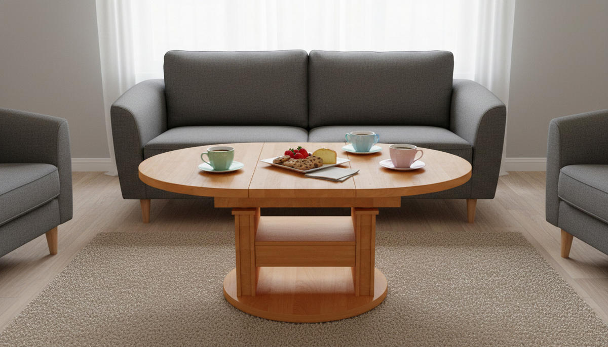 COUCHTISCH rund ausziehbar höhenverstellbar Schubalde 100/100/60 cm - Erlefarben, Holzwerkstoff (100/100/60cm) - designimpex