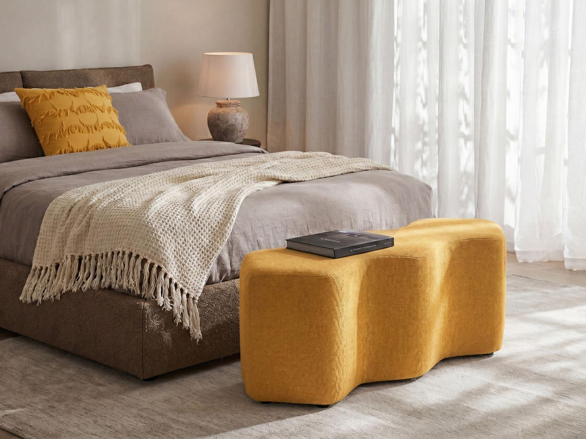 POLSTERBANK Stoff Senfgelb Littleton - Gelb, Textil (86/38/30cm) - Beliani