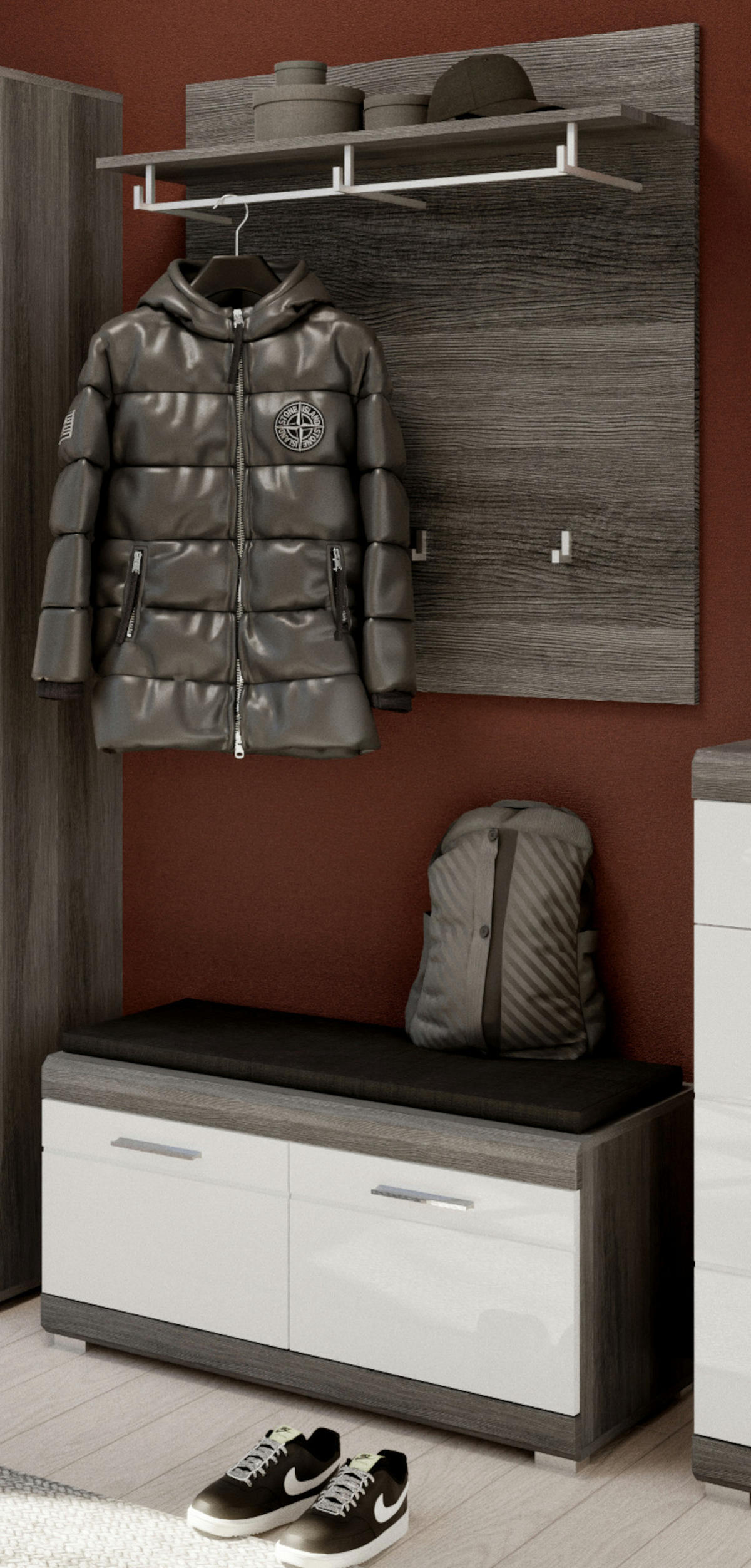 GARDEROBENPANEEL Rauchsilber grau 90 cm, Wandgarderobe mit 6 Kleiderhaken - Grau, Holzwerkstoff (90/98/27cm) - Inn.Furn