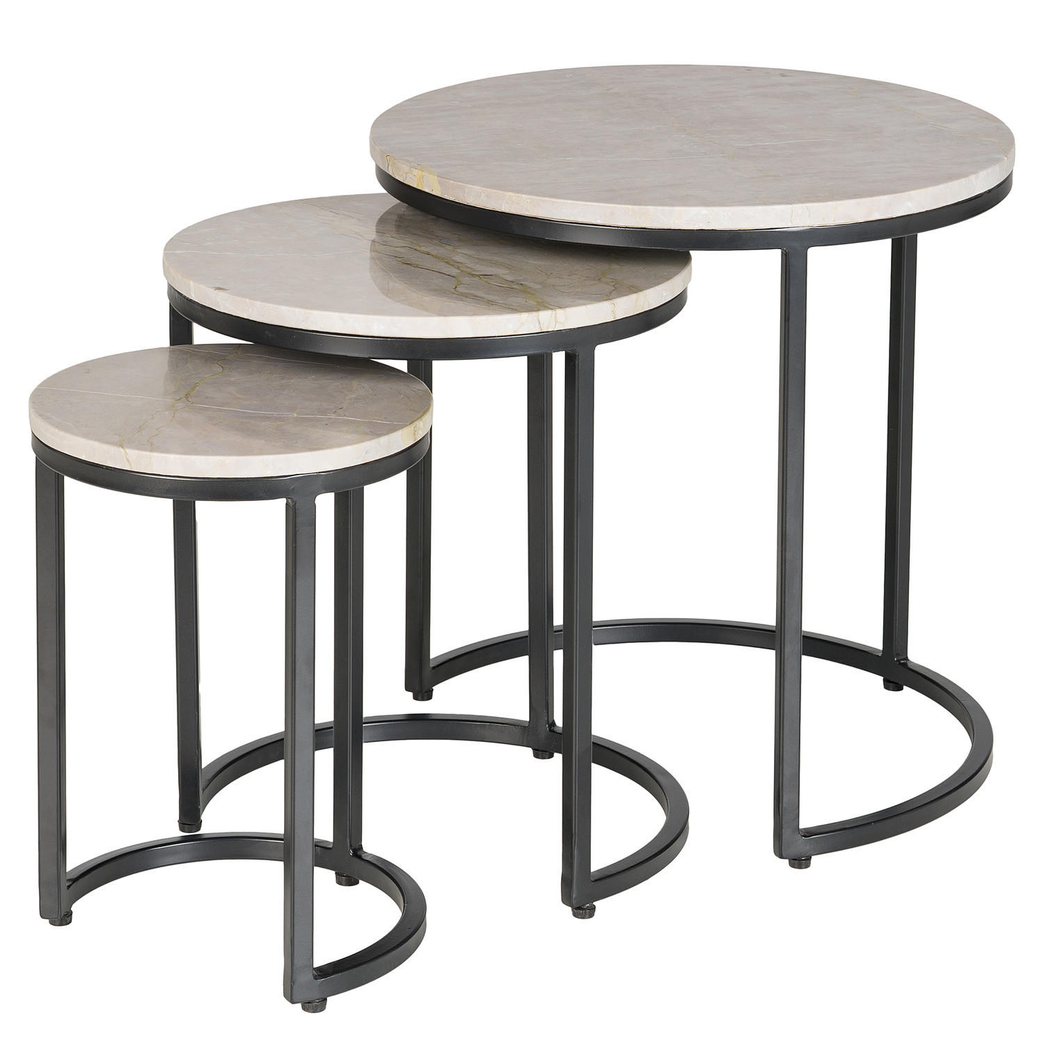 BEISTELLTISCH-SET - Marmor Grau / Schwarz, 3-teilig - Schwarz/Grau, Stein (45/45/45cm) - home24