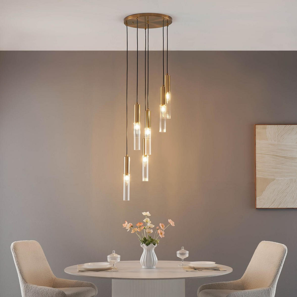 HÄNGELEUCHTE Poggio, Transparent und goldfarben, 40cm - Transparent, Glas (40/40/37.5cm) - KOSILUM