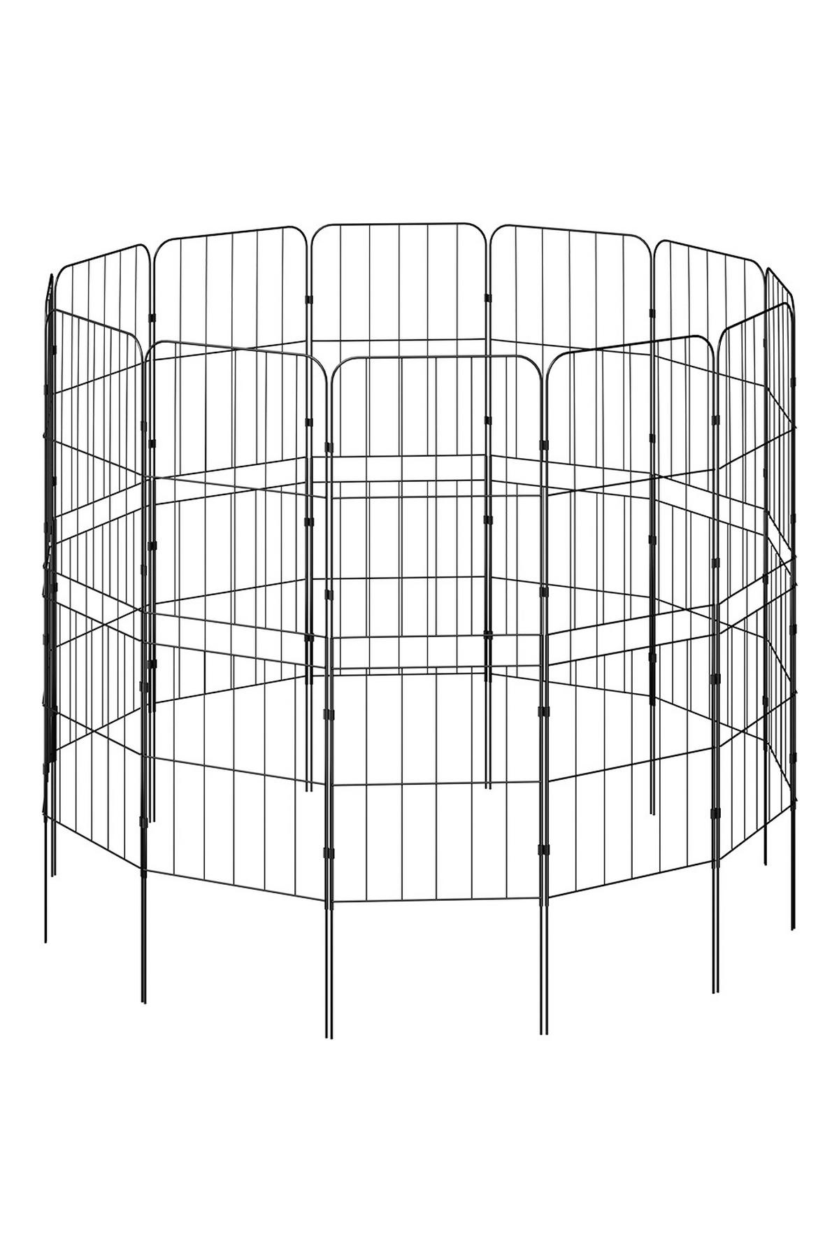 GARTENZAUN 10 Stück aus Metall in Schwarz Abnehmbares Design Robuste Metallkonstruktion je Paneel: 31 cm B × 96 cm H - Schwarz, Metall (31cm) - Livingandhome