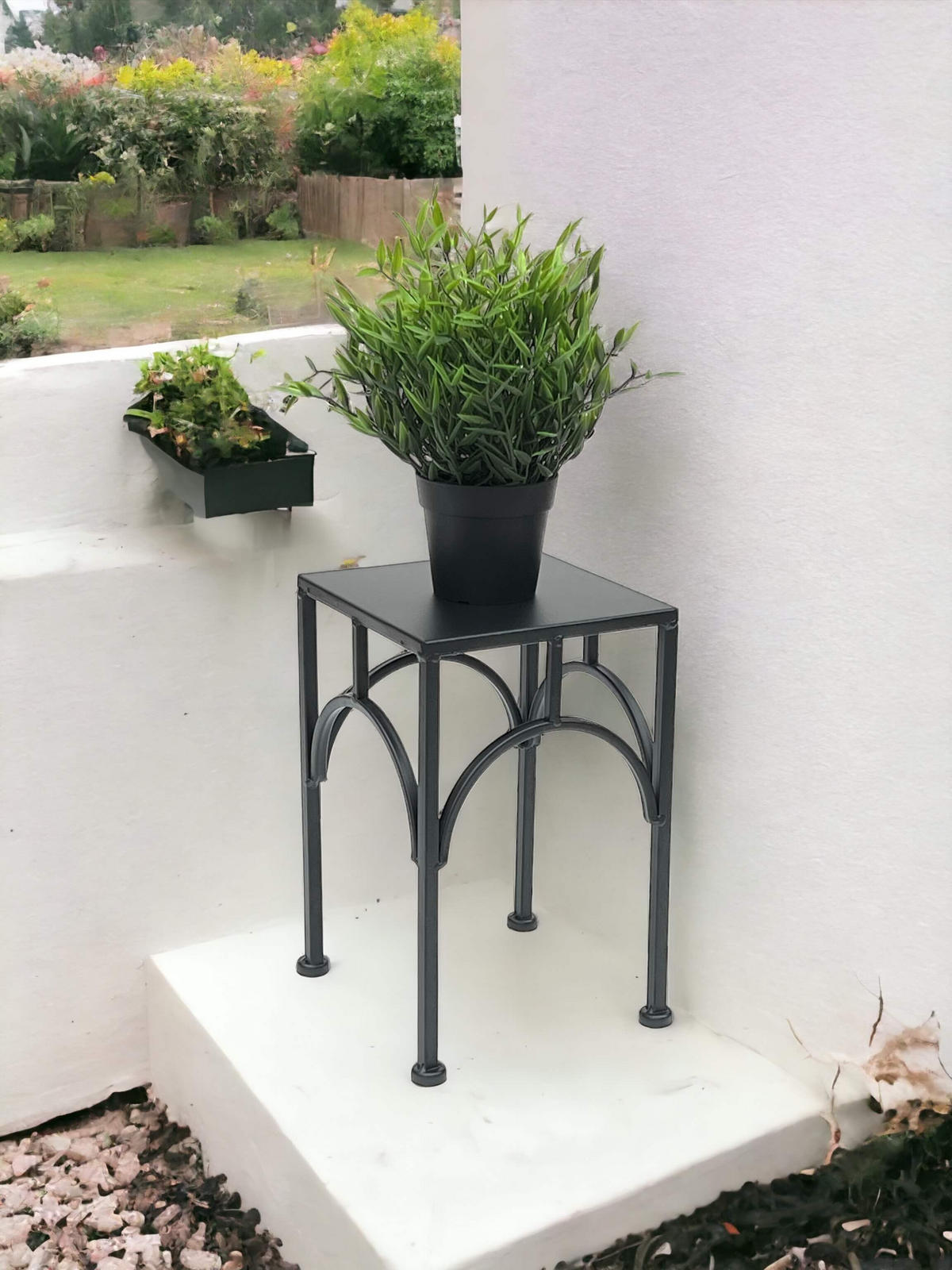 BLUMENHOCKER Metall Schwarz Eckig 28 cm - Schwarz, Metall (18/28/18cm) - DanDiBo