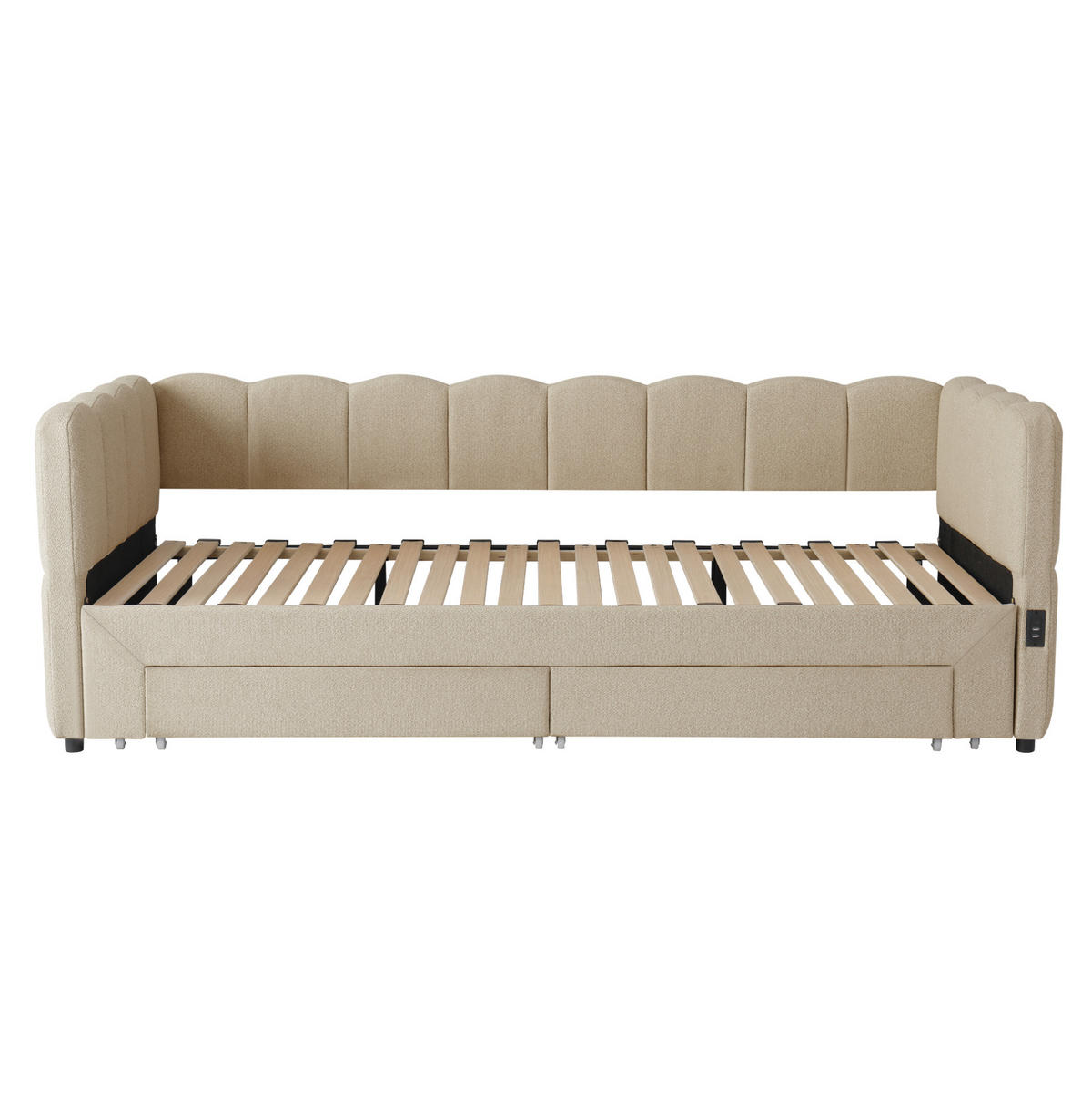 TAGESBETT 90/190 cm mit Ausziehfunktion auf 180/190 cm, 2 Schubladen, USB- und Typ-C-Anschluss, Chenille, Beige - Beige, Textil (90/190cm) - Redom