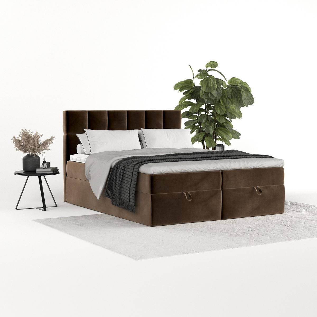 BOXBETT Savio 200/200 cm Braun im Kronos Stoff - Schwarz/Braun, Holz/Holzwerkstoff (200/200cm) - AltaBeds