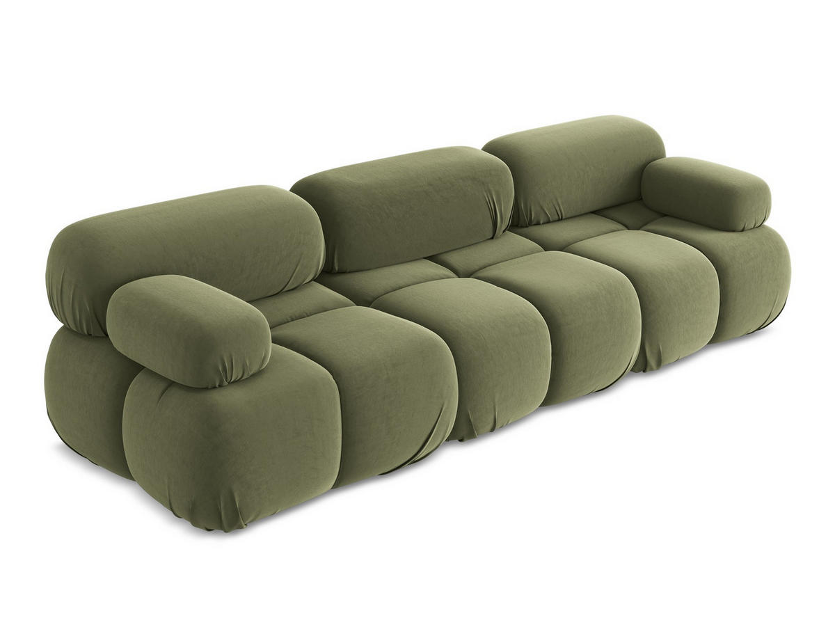 3-SITZER SOFA Samt Stoff Grün - Schwarz/Olivgrün, Kunststoff/Textil (285/70/96cm) - Makamii
