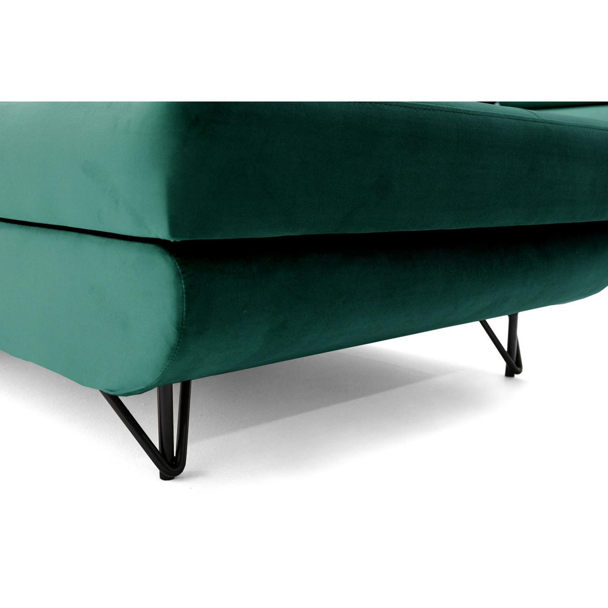 ECKSOFA U-Form JUNIOR U Rechts mit Schlaffunktion 128x254 Velours Dunkelgrün - Dunkelgrün/Schwarz, Holz/Textil (184/90/323cm) - Muffo