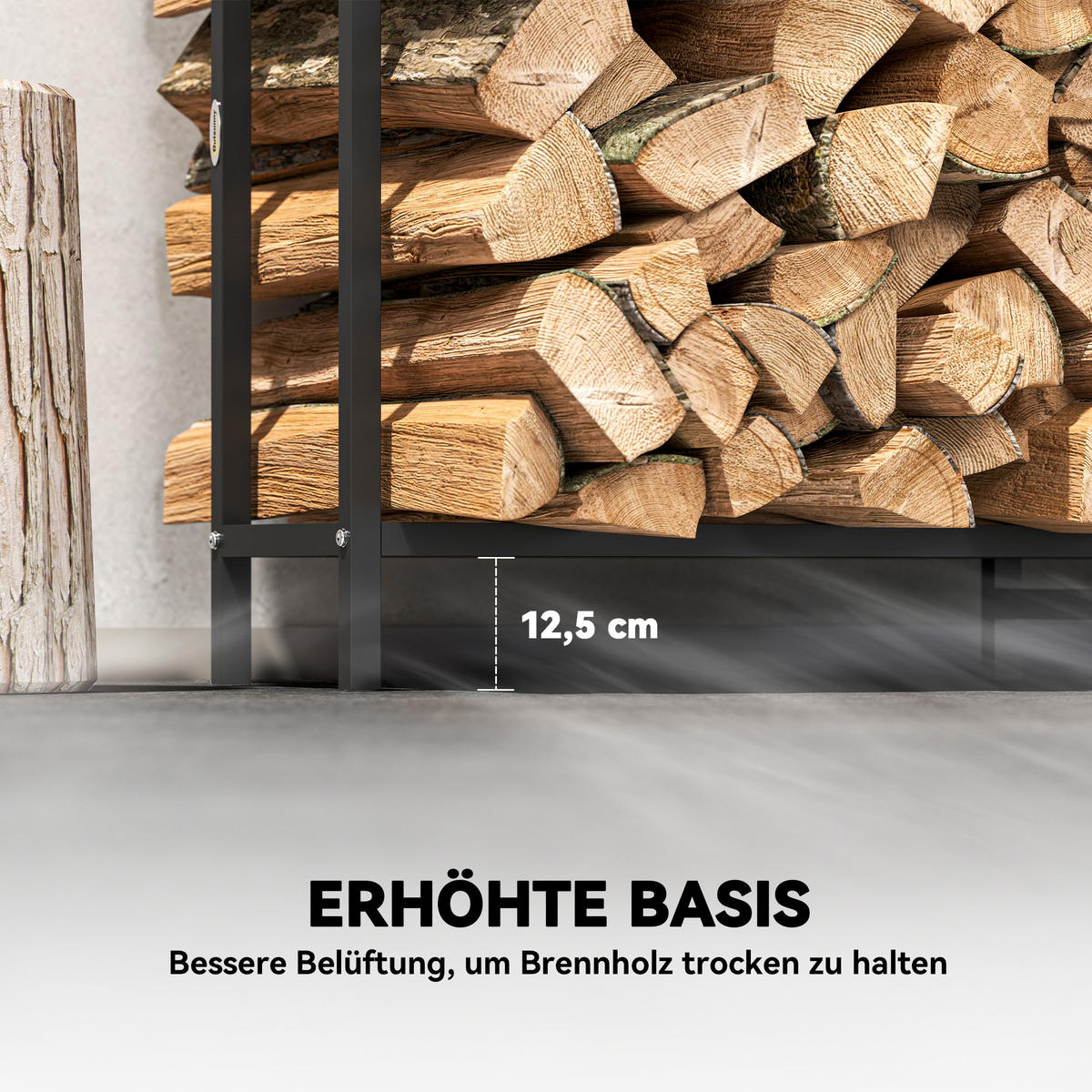 KAMINHOLZREGAL Metall 199 x 30 x 121 cm Brennholzregal 0,6m³ mit Abdeckung - Schwarz, Metall (30/121/199cm) - Outsunny