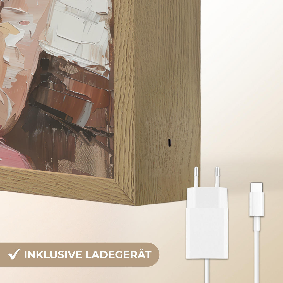 NÁSTĚNNÁ LAMPA S AKUMULÁTOREM Žena - vzhled malby - portrét - moderní 30x40 cm - hnědá, kompozitní dřevo (30/40/8cm) - OnlyWow
