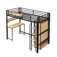 HOCHBETT 90/200 cm DE-02329, in Schwarz, mit Doppeltür-Kleiderschrank, Schreibtisch und Treppe - Schwarz, Holzwerkstoff/Metall (90/200cm) - ComfortXL