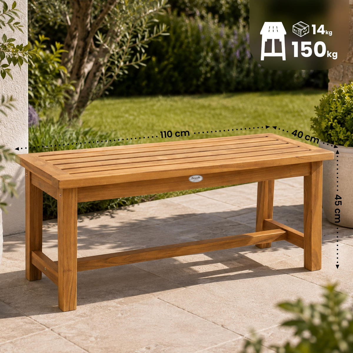 SITZBANK 110/40 cm Holz Teak - Teakfarben, Holz (110/45/40cm) - CLP