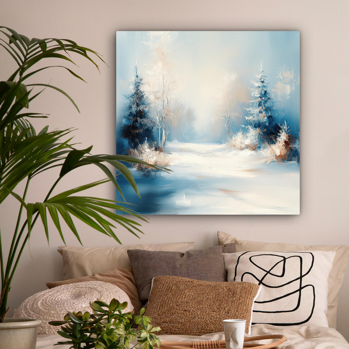 LEINWANDBILD Wald - Winter - Natur - Abstrakt - Schnee Deko Groß 90x90 cm - Weiß, Textil (90/90cm) - MuchoWow