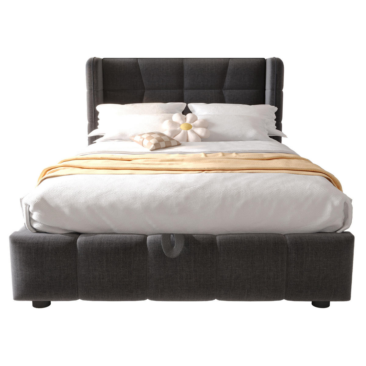 POLSTERBETT mit Bettkasten 90/200 cm in Grau mit gepolstertem Kopfteil - Grau, Textil (90/200cm) - BEAOK