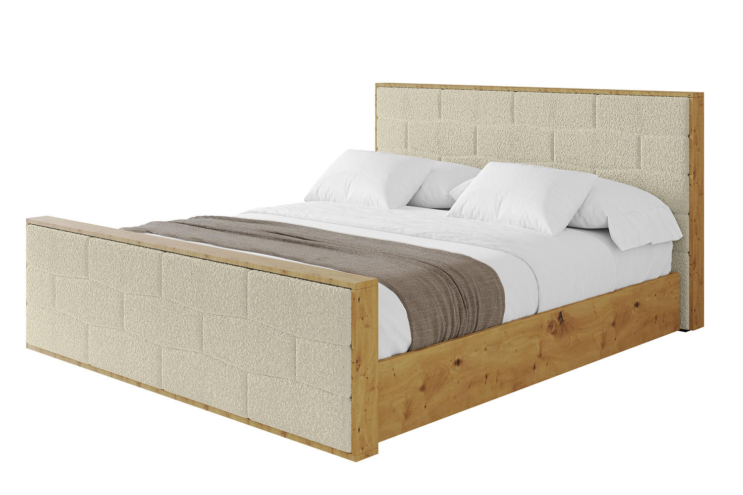 POLSTERBETT mit Bettkasten, Fußteil und Lattenrost, Boxbett mit Matratze H3/H4 - ENZO8-Z 120x200 Beige - Taupe, Holzwerkstoff/Textil (120/200cm) - ALTDECOR