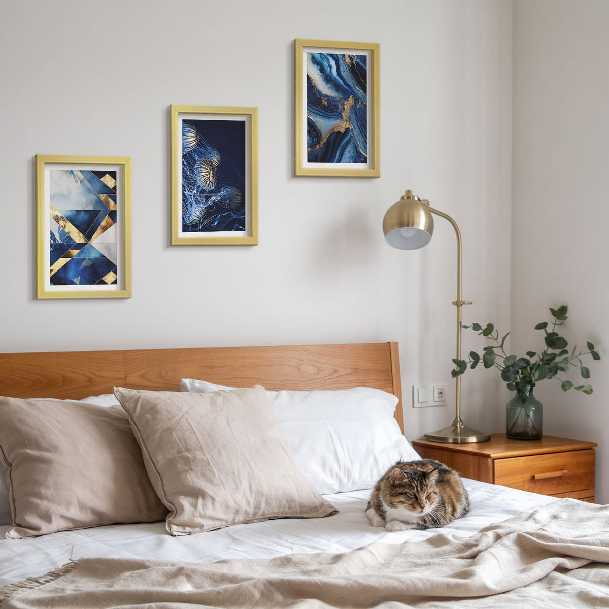 WANDBILDER 3er Set - 20x30 cm Goldrahmen - Abstrakte, elegante Muster - Goldfarben, Kunststoff (20/30cm) - ArtPrintCave