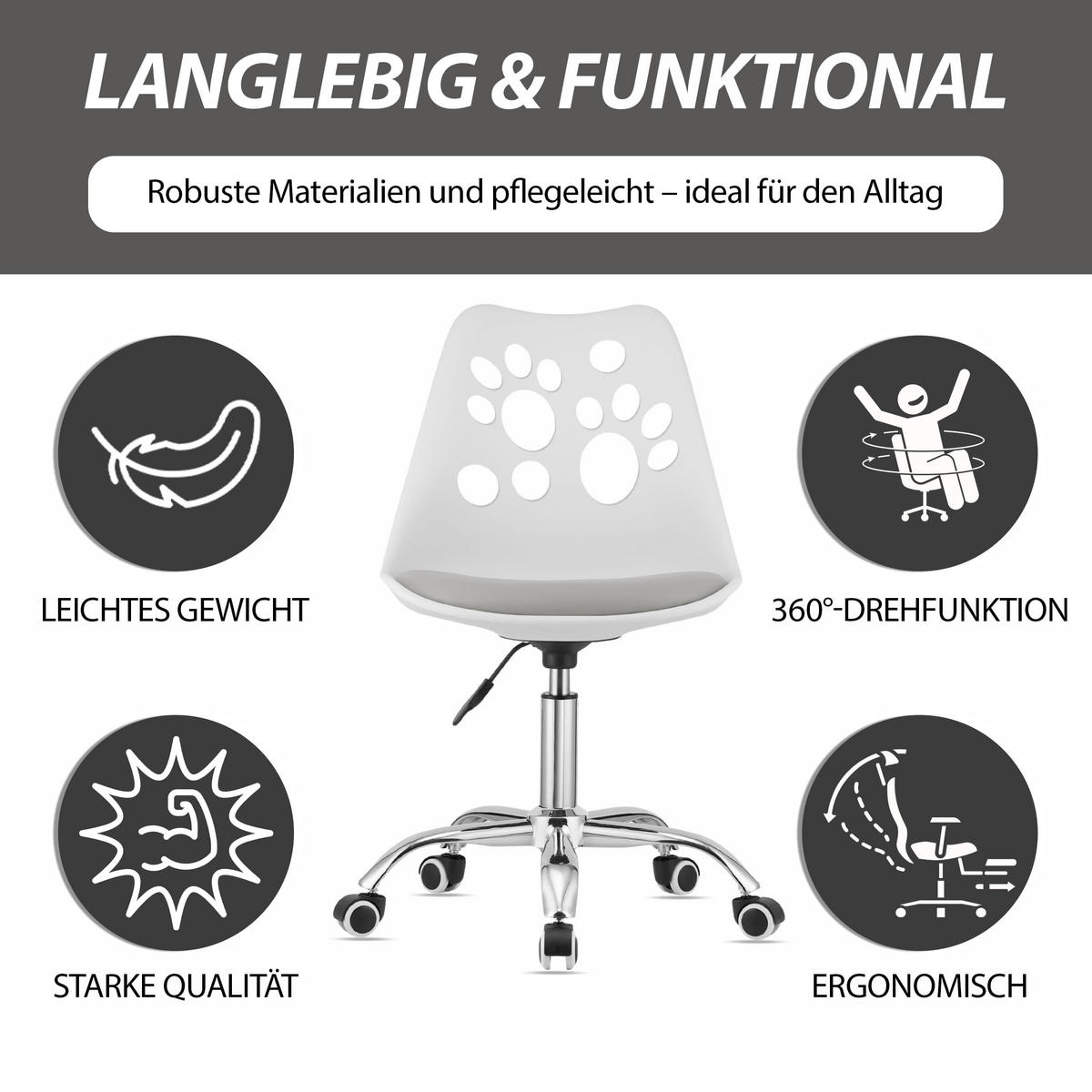 BÜRODREHSTUHL Weiß/Grau, Höhenverstellbar, Rollen, Ohne Armlehnen, Ergonomisch Für Büro Und Schlafzimmer - Weiß, Textil (51/94/58cm) - Best For Home