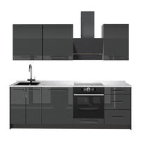 KÜCHENZEILE Fame-Line, Anthrazit Hochglanz/Anthrazit, 230 cm, AP Marmor - Schwarz Hochglanz/Anthrazit, Holzwerkstoff (230/82/60cm) - Vicco