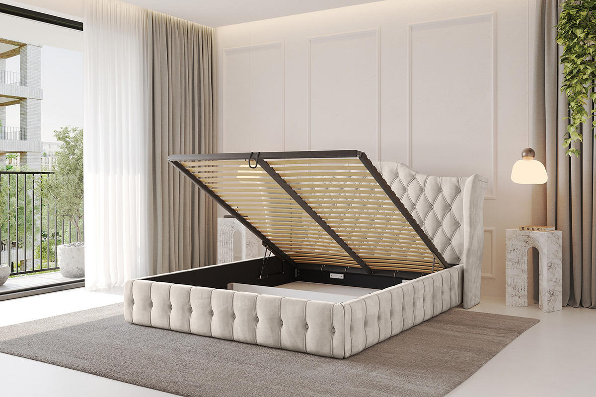 POLSTERBETT mit Bettkasten und Lattenrost, Bett mit Matratze H3/H4 - MODY 120x200 Beige - Beige, Holzwerkstoff/Textil (120/200cm) - ALTDECOR