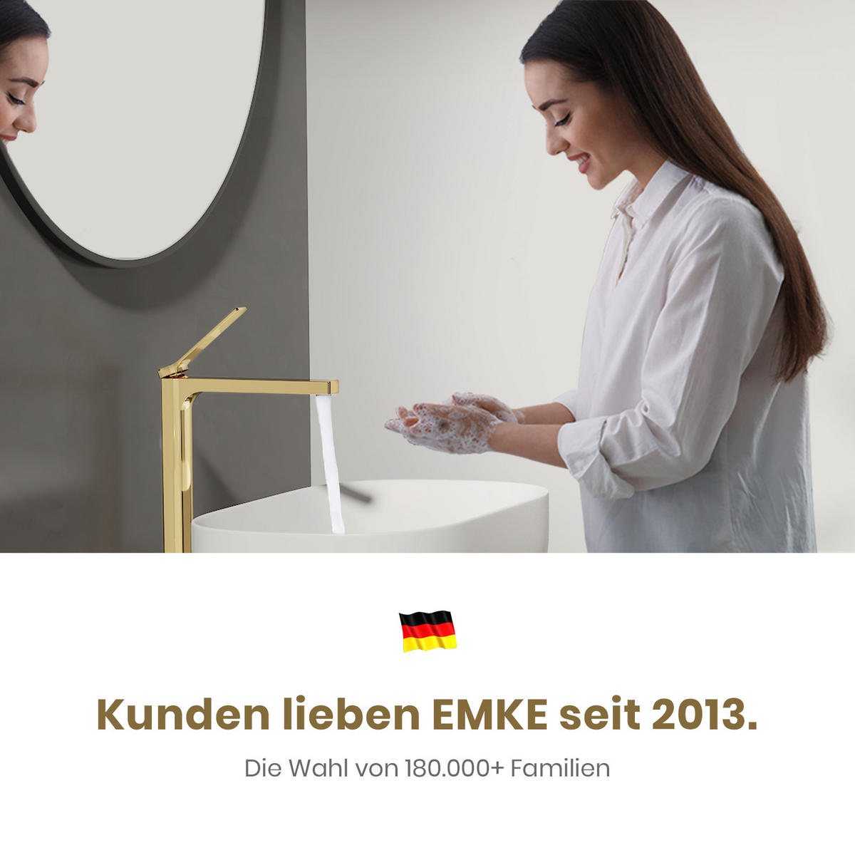 WASCHTISCHARMATUR mit Zertifiziertem Filterelement Champagnergold Hoher Stil - Goldfarben, Metall (23.3/4.6/33.5cm) - EMKE