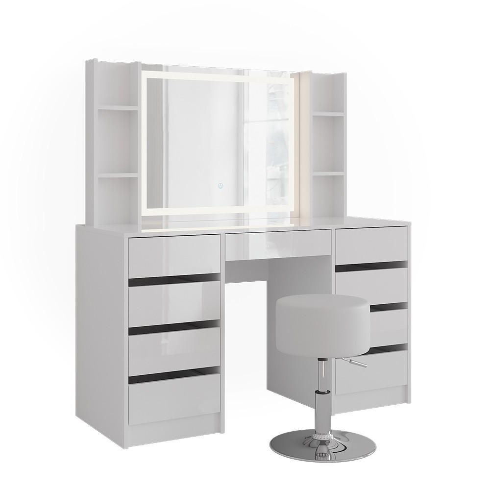 SCHMINKTISCH Sherry Weiß/Weiß Hochglanz 128.2 cm 5 Teile - Weiß Hochglanz, Holzwerkstoff (128.2/76/50.1cm) - Vicco