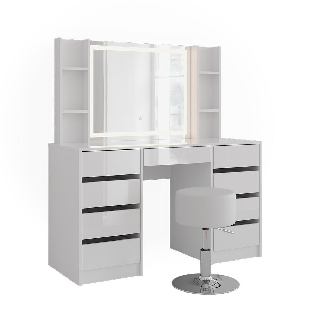 SCHMINKTISCH Sherry Weiß/Weiß Hochglanz 128.2 cm 5 Teile - Weiß Hochglanz, Holzwerkstoff (128.2/76/50.1cm) - Vicco