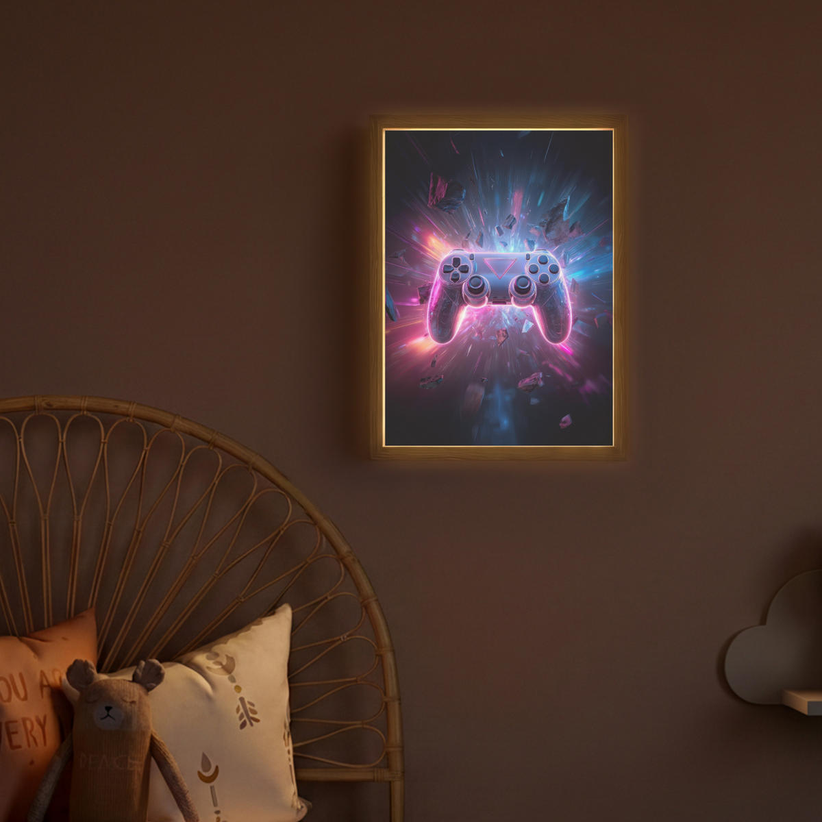 NÁSTĚNNÁ LAMPA S AKUMULÁTOREM Controller - Neon - Explosion - Abstraktní 30x40 cm - fialová, kompozitní dřevo (30/40/8cm)