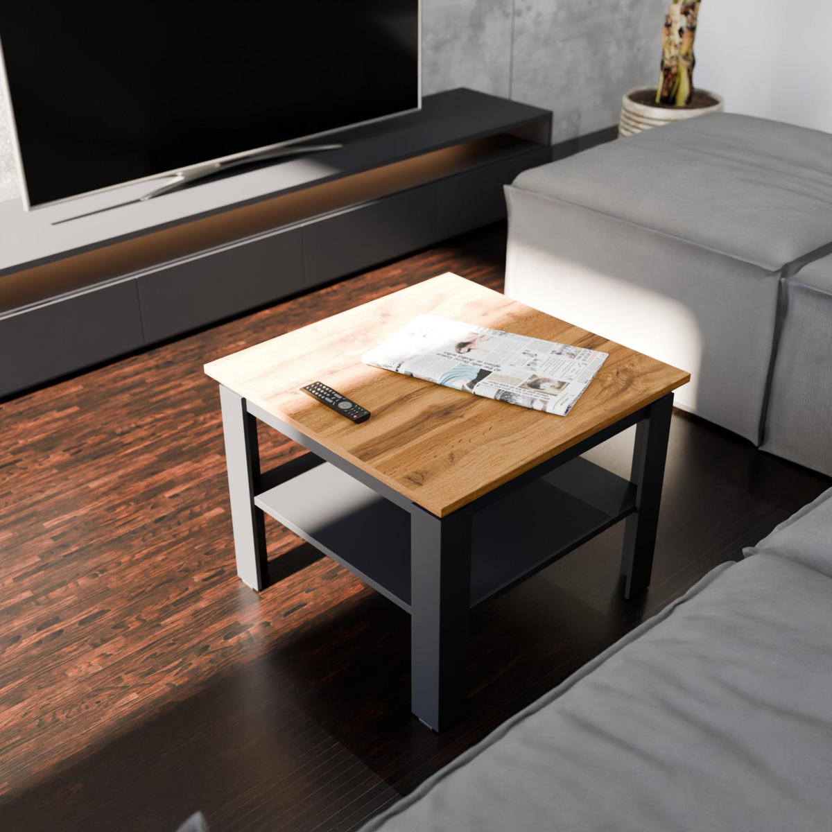 COUCHTISH CR3-STERN-55 Graphit-Wotan Eiche 55/55/43 cm - Anthrazit/Eiche Wotan, Holzwerkstoff (55/55/43cm)