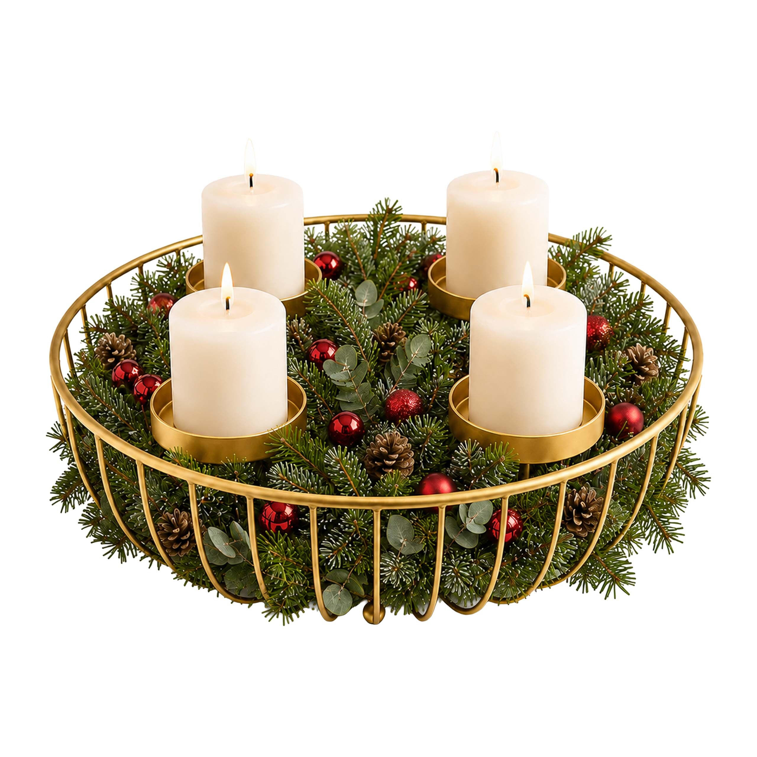 ADVENTSKRANZ Gold Stahl 4 Kerzenhalter 33 cm - Goldfarben, Metall (10cm) - Relaxdays