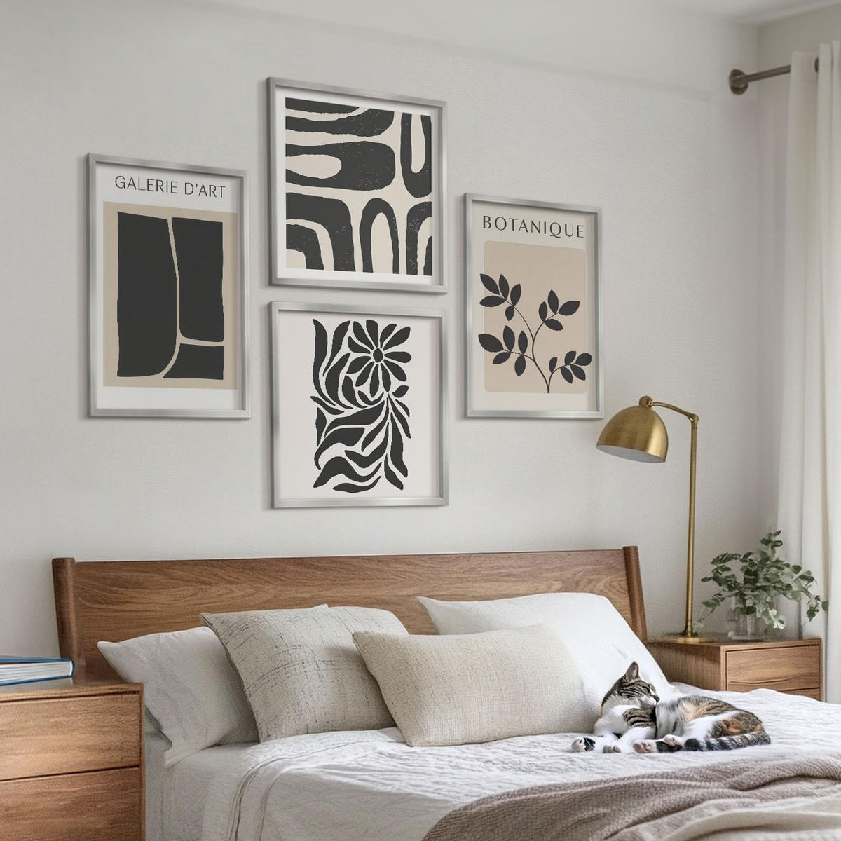 BILDER SET 4er Set - 50x50 cm & 40x60 cm Silberner Rahmen - Abstrakte Pflanzenmuster - Silberfarben, Kunststoff (50/50cm) - TULUP