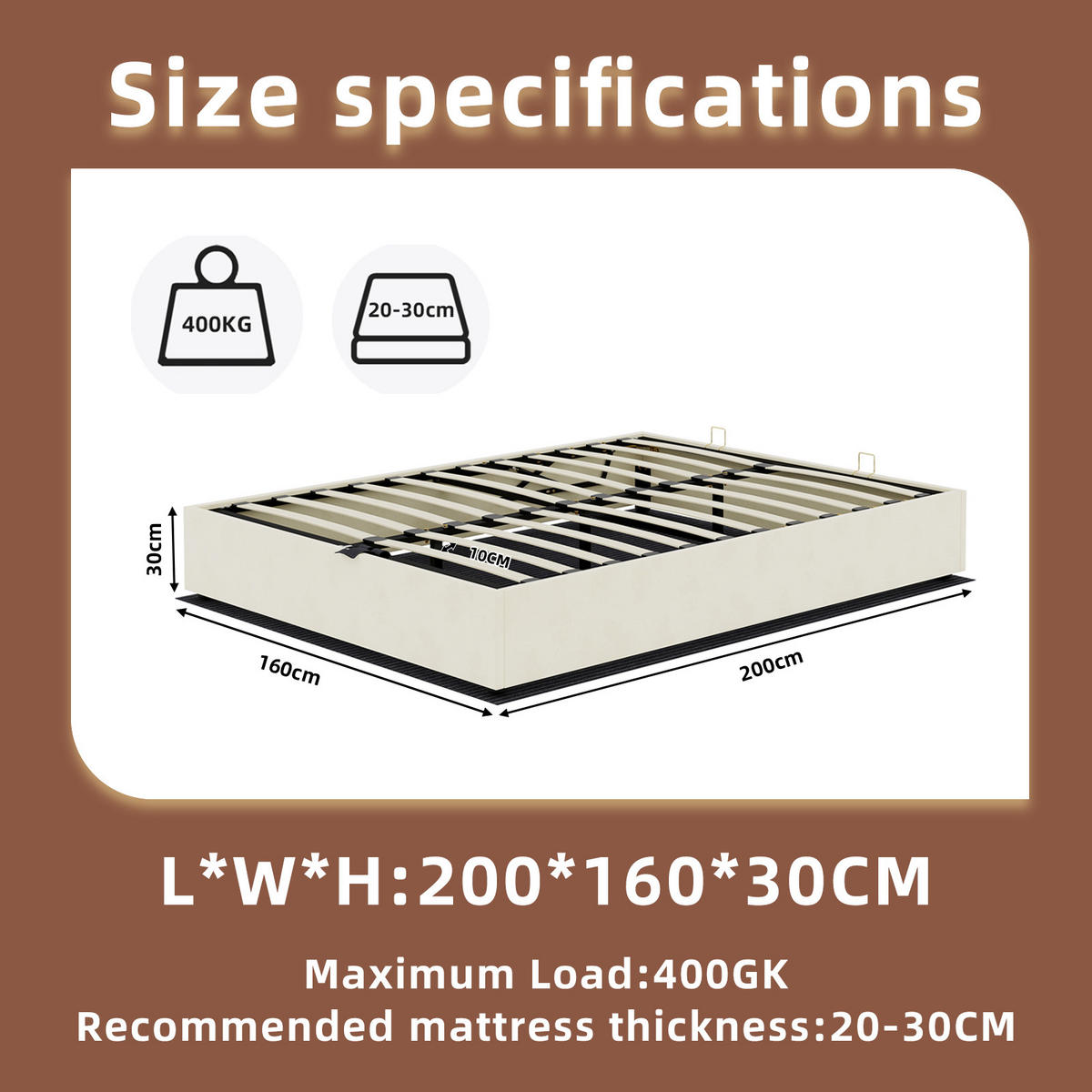 STAURAUMBETT 160/200 cm DE-35414 mit Gaslift Beige - Beige, Metall (160/200cm) - ComfortXL