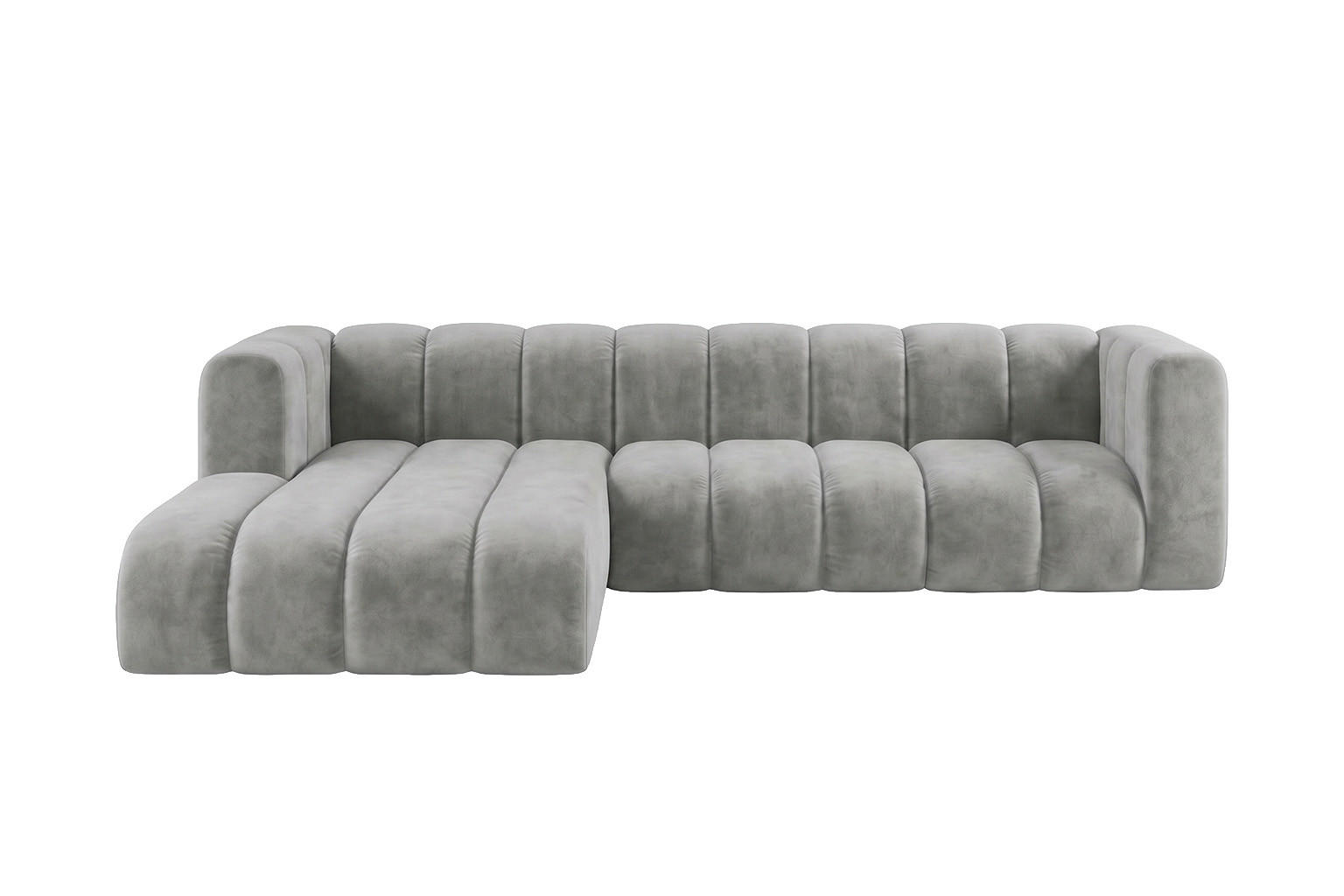 ECKSOFA Modulares In L-Form, Velvet-Stoff Riviera, Grau, Links, GRAND 287 cm - Grau, Holz (287/179cm) - Kaiser Möbel