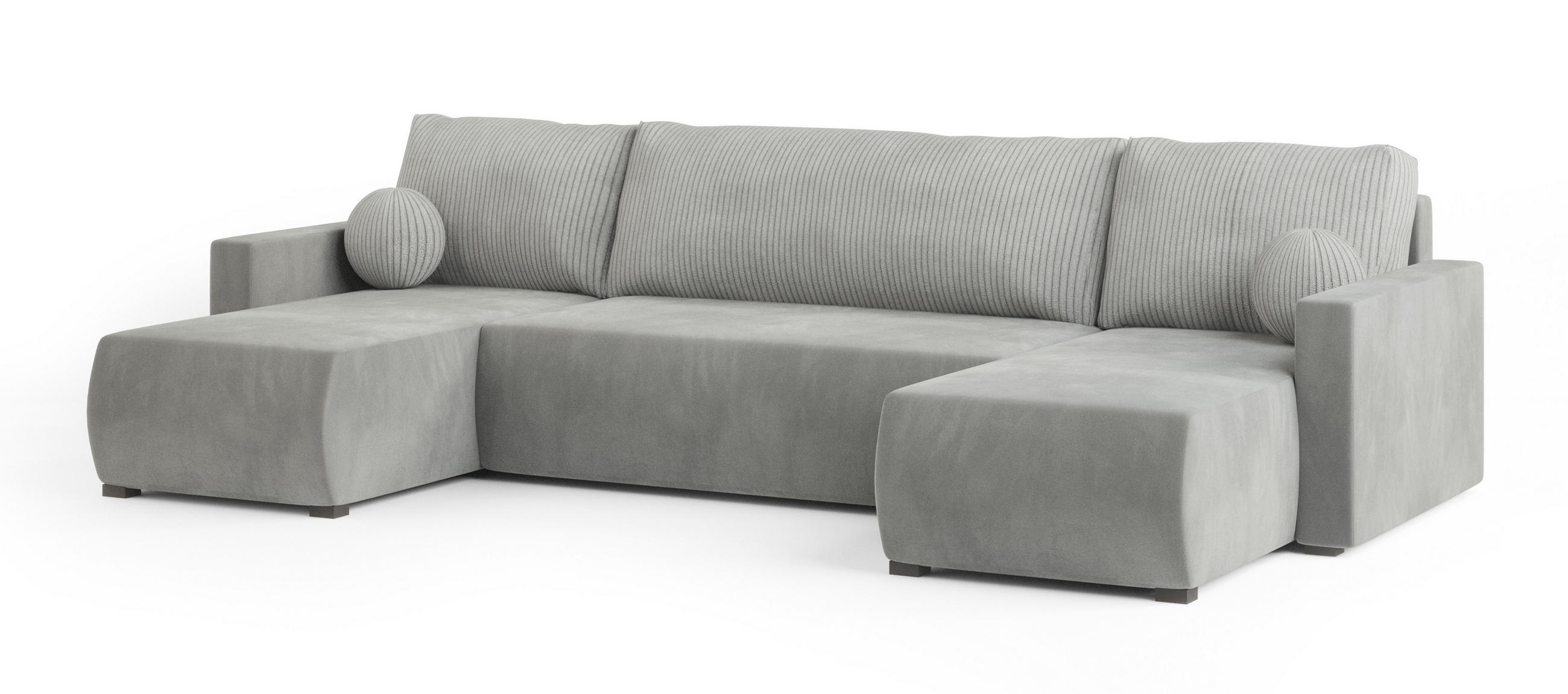 WOHNLANDSCHAFT TESSUN Hellgrau Plüsch-Stoff mit Schlaffunktion - Hellgrau, Holz (286/85/143cm) - MASSENO